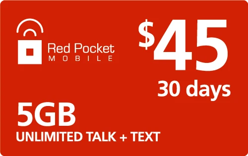 RED POCKET WIRELESS  Prepaid $45 Refill Top-Up PIN Card , AIR TIME RECHARGE  - Image 1 of 1