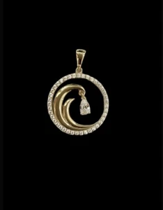 14k Solid Gold Diamond Cut beach Wave Circle Hawaii Pendant - Picture 1 of 2