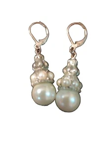 Faux Pearl Earrings Silver Tone Dangle Drop Leverback Bridal Christmas Birthday  - Picture 1 of 5