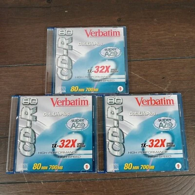 Verbatim CDR 80 Discs Super AZO 3 Disc Lot New Unused Unsealed 1x-32x - Image 1 of 3