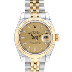 ROLEX DATEJUST LADIES WATCH 179173 TWOTONE CHAMPAGNE INDEX w/ BOX & CERT - Picture 1 of 13