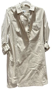 J. Jill Live-In Chino Button Down Shirt Dress Womens 6 Tan Khaki Canvas Safari - Picture 1 of 2