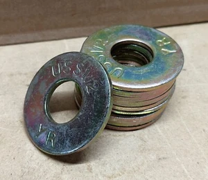 Ten (10) USS 1/2 in Flat Washers Thru-Hardened Grade 8 Yellow Zinc 1.375OD - Picture 1 of 2