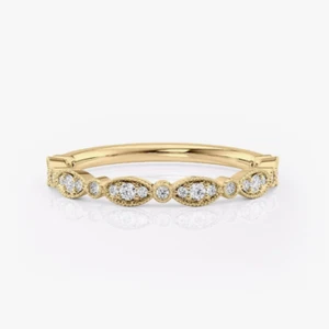 18K Yellow Gold Lab Created Round Cut Diamond Engagement Band 0.20 Ct 1.6 MM - Picture 1 of 8