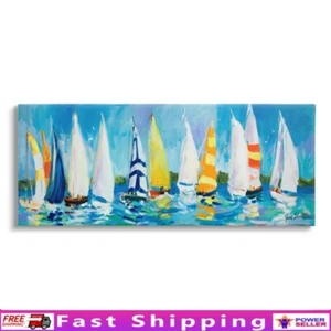 Sailboat Fleet Canvas Wall Art Coastal Decor Ready To Hang Painting Living Room - Picture 1 of 7