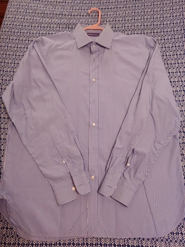 Ralph Lauren Purple Label Mens 17 Blue Stripe Fine Cotton Dress Shirt EUC - Image 1 of 4