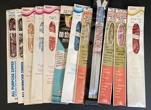 NOS Vintage Lot 12 METAL Zippers Talon J & P Coats Conmar Assorted Colors Sizes - Picture 1 of 10
