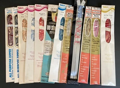 NOS Vintage Lot 12 METAL Zippers Talon J & P Coats Conmar Assorted Colors Sizes - Image 1 of 4