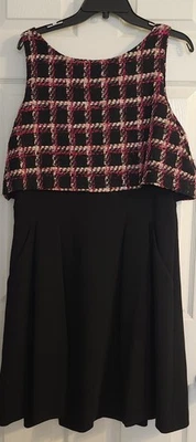 Vestido BADGLEY MISCHKA Mezcla de Algodón Estilo Tweed Popover con Falda Plisada Talla 14 Foto 1 de 4