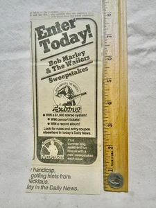 1977 Bob Marley & Wailers Konzert Wettbewerb NYC Daily News Ausschnitt Vintage Anzeige - Bild 1 von 1