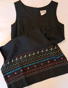 Coldwater Creek Linen Blend Women Black Dress Sz 4 Embossed Sleeveless Summer - Picture 1 of 12