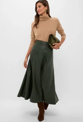 Tuckernuck Women’s 4 Faux Leather Brynn A-Line Maxi Skirt Hunter Green Gorgeous - Image 1 of 4
