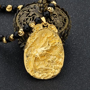 Sand Gold Dragon pendant necklace 24k gold dragon pendant jewelry - Picture 1 of 7