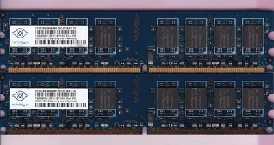 2GB 2x1GB PC2-6400 NANYA NT1GT64U8HB0BY-25C DDR2-800 BLUE DESKTOP RAM MEMORY KIT - Image 1 of 3