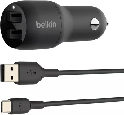 Belkin - Cargador de Coche Doble USB-A BOOSTCHARGE 24W + Cable USB-A a USB-C - Negro Foto 1 de 4