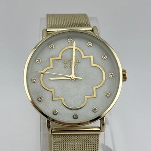 Crown & Ivy Good Watch Women 37mm Case MOP Dial Gold Mesh Metal Band New Battery - Picture 1 of 9