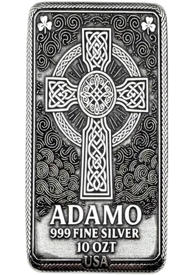 10 oz Silver Art Bar 999 - Celtic Cross - Exclusive Ltd. Edition - Adamo Metals - Image 1 of 4