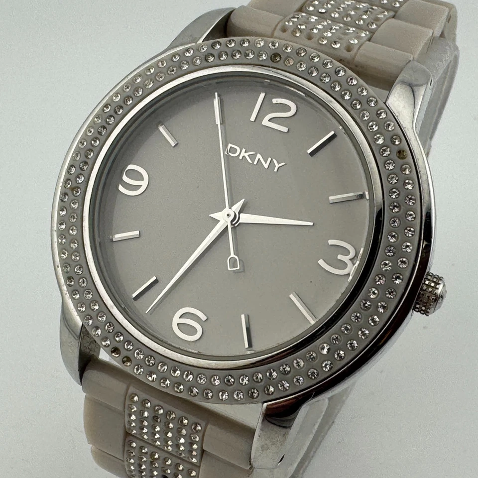 Reloj de Cuarzo DKNY NY-8425 Hombre 50m Plata Beige Estrás Batería Nueva 6.75" Foto 1 de 4