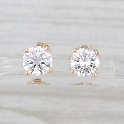 New 2.02ctw Round Lab Grown Diamond Solitaire Stud Earrings 14k Gold IGI Studs - Image 1 of 4