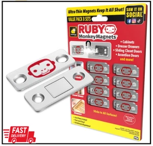 RUBY Monkey Magnets AS-SEEN-ON-TV, Ultra-Thin Magnetic Plates Keep It All Shut, - Picture 1 of 2