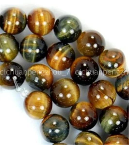 Genuine Natural 6mm Yellow Blue Tiger's Eye Gems Round Loose Beads 15" AAA - Picture 1 of 3