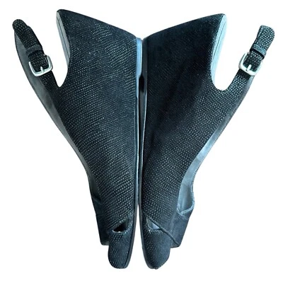 STUART WEITZMAN Zapatos Cuñas Cuero Gamuza Negro Talla 9 1/2M Peep Toe Foto 1 de 4