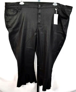 Pantalones de mezclilla ajustados acampanados Lane Bryant talla grande 28 dobladillo con volantes negros con brillo nuevos con etiquetas - Imagen 1 de 5