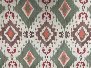 Tela de tapicería ciega cortina de doble ancho verde lino naranja Portia Ikat - Imagen 1 de 6