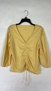 NWOT A New Day Womens Peasant Blouse Ruched Front Yellow 3/4 Sleeve Sz Large. - Picture 1 of 9