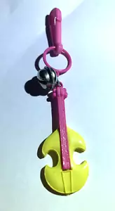 Vintage 1980s Plastic Bell Charm Pink and Yellow Violin - Picture 1 of 4