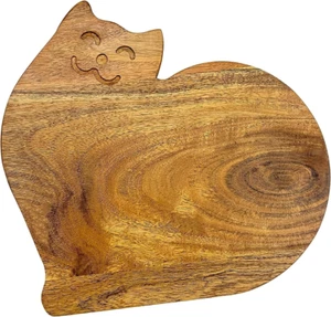 Funny Cat Shaped Wood Cutting Board for Kitchen Smiley Face, 10.5"L X 11"W Decor - Picture 1 of 12