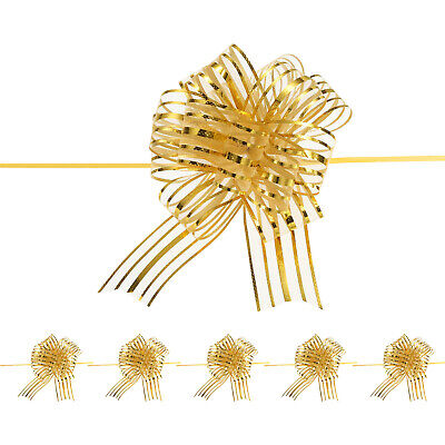 5pcs 6 Inch Organza Large Pull Bow Gift Wrapping Bows Chiffon Gold • 9.78€