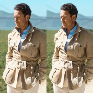 Soft Suede Men Safari Jackets With Belt Outdoor Vintage Casual Wear Hunting Coat - Picture 1 of 8