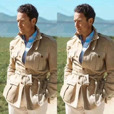 Soft Suede Men Safari Jackets With Belt Outdoor Vintage Casual Wear Hunting Coat - Image 1 of 4