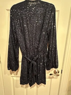 Mameluco Free People Para Mujer L Azul Navidad Lentejuelas Manga Larga Envoltura Año Nuevo Foto 1 de 3