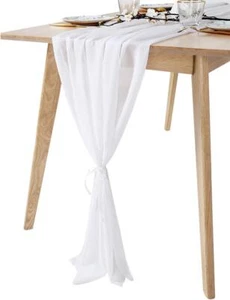 10Ft 1 Piece White Chiffon Table Runner 27x120 Inches Sheer Chiffon Fabric Br... - Picture 1 of 5
