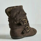 New Womens Flat Faux Suede Slouch Low Heel Wedge Ankle Boots Ladies Shoes