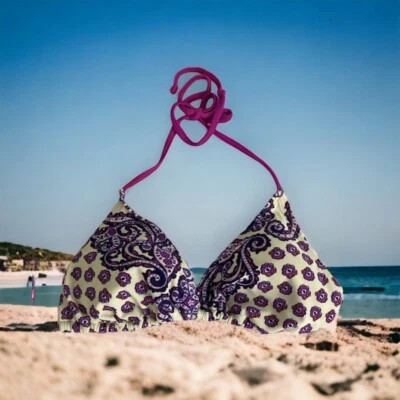 Xhilaration Womans Swim Suit Top Size Large Pink Paisley Padded Bikini Top Only  - Image 1 of 4