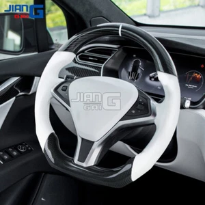 Real Carbon Fiber Steering Wheel Fit Tesla Model S Model X with Heated 2014-2020 - Picture 1 of 7