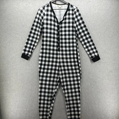Pijama de una pieza Lucky Brand para mujer talla mediana negro a cuadros manga larga botón Foto 1 de 4
