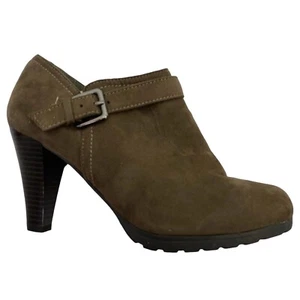 White Mt Ankle Boot Womens Size 7.5 Brown Stacked Cone Heel Side Zip - Picture 1 of 12