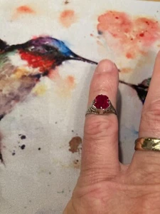 14 kt white gold ladies lab created ruby, filigree setting, size 6.25, 1.7 g - Picture 1 of 9