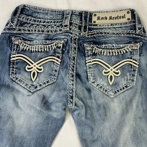 Rock Revival Women's Jeans Becky Boot Light Wash Distressed Denim Size 25x29 - Picture 1 of 8