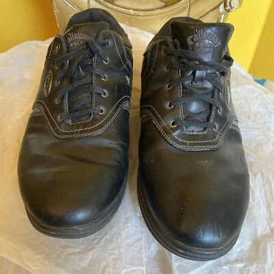 Callaway M22602 Plain Toe Golf Shoes Soft Cleats Black Leather Men Sz -10 - Image 1 of 4