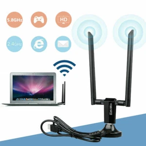 Wireless WiFi Adapter 1200Mbps USB 3.0 Dongle 2.4G/5G Long Range With Base C# - Afbeelding 1 van 11