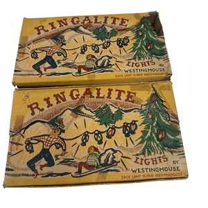 Vintage Lot (2) Not Working Ring A Lite Christmas Lights Original Box No. 200 - Bild 1 von 6