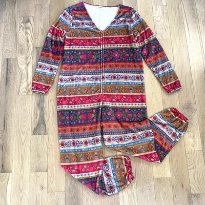 Mono pijama de una pieza de lana Natural Life talla mediana estampado de bordes magenta Foto 1 de 4