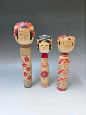 Figura muñeca de madera japonesa KOKESHI pintada a mano 3 tipo 11,8 - 9,8 pulgadas Foto 1 de 4