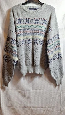 Suéter De Colección VAN HEUSEN Mezcla de Lana Nordic Fair Isle Talla XL Gris Abuelo Apres-Ski Foto 1 de 4