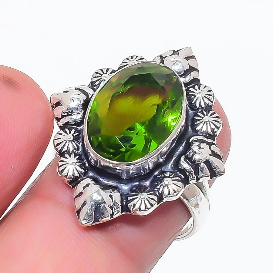 Green Peridot Gemstone 925 Sterling Silver Jewelry All Size Ring For Gift - Image 1 of 1